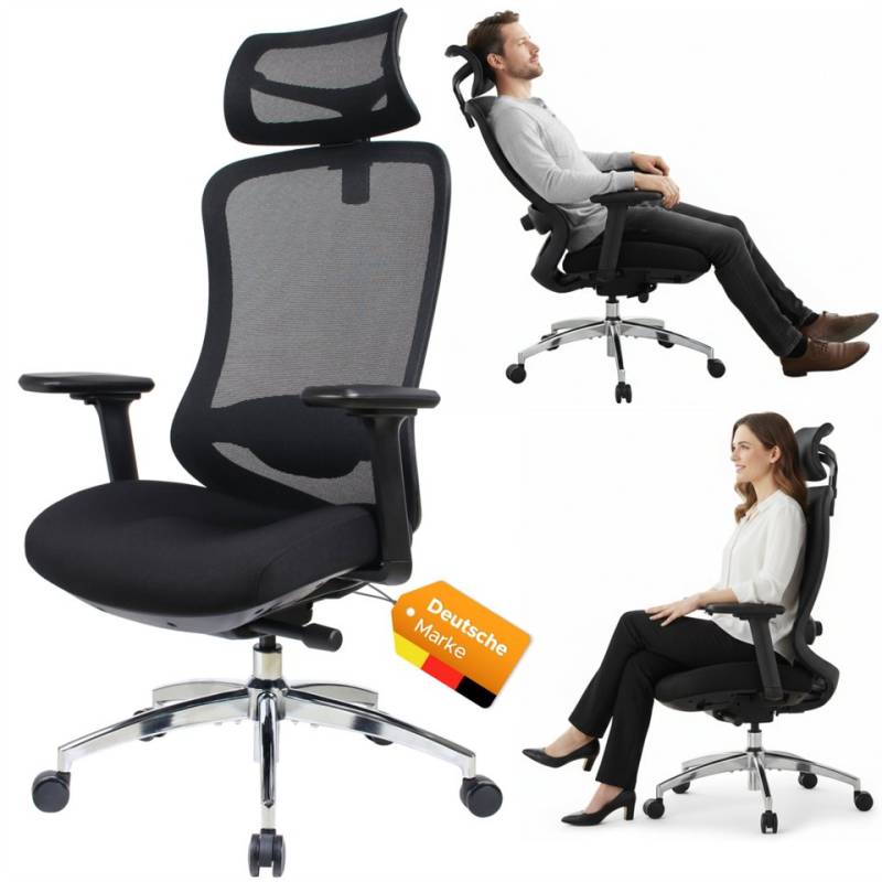 TITANO Bürostuhl E5 (Ergonomischer Bürostuhl mit Neigungsfunktion, 4D-Armlehnen, Lendenwirbelstütze & Kopfstütze – Drehstuhl für Home Office & Büro, 150 kg Belastbar, Ergonomic Schreibtischstuhl) von TITANO
