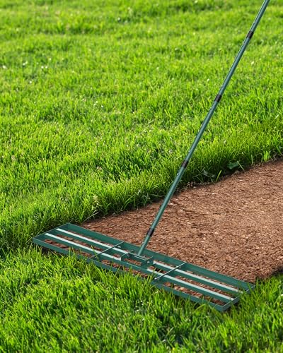 Rasen Rakel 114x25 cm, Rakel für Rasen, Rasenrechen mit 198cm Verstellbarer Stiel, Rasen-Nivellierungsrechen Lawn Leveling Rake für Hof Garten, Golfplatz, Rasenpflege, Rasen Sanden von TITECK