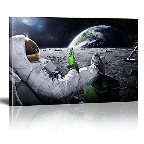 Gemälde auf Leinwand Moderne Biere Weltraum Erde Astronauten Mond Poster Drucke Cuadros Wandkunst Bilder Wohnzimmer 40x70cm(16x28) mit Rahmen von TITINGLUCK