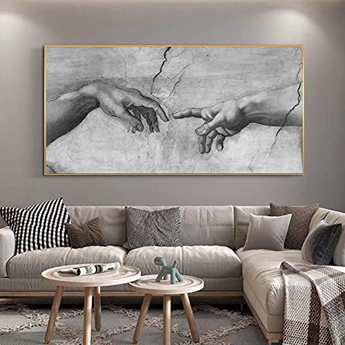 Hand zu Hand von Michelangelo Leinwand Gemälde Die Erschaffung Adams Poster und Druck Wandkunst Bilder für Wohnzimmer 60 x 123 cm (24 x 48 Zoll) ohne Rahmen von TITINGLUCK