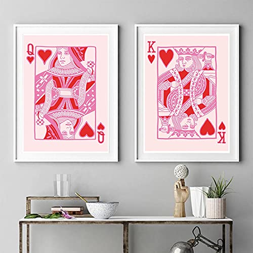 Kunstdruck auf Leinwand xxl Pink Poker Spielkarten Poster und Drucke Wandkunst Bar Pub Dekoration Bilder Für Zuhause Schlafzimmer Dekor 70x100cm (28x39in)x2 Rahmenlos von TITINGLUCK