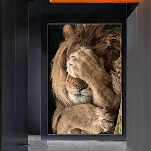 Moderne Schlafender Löwe Entzückender König Tier Leinwand Malerei Poster Wandbild Familie Schlafzimmer Kinderzimmer Wandkunst Dekoration 80X120cm (31x47in) Rahmenlos von TITINGLUCK