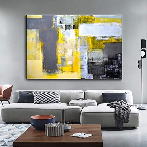 Moderner Stil Abstrakte Farbe Gelb Grau und Weiß Leinwand Malerei Druck Poster Wandkunst Bilder für Wohnzimmer Dekor 80X120cm (31x47in) Rahmenlos von TITINGLUCK