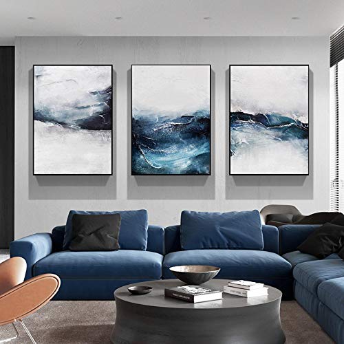 Sea Wave Landscape Poster White Blue Wall Art Picture Print Canvas Painting Contemporary Home Living Room Decoration 40x60cm(16x24in)x3 Kein Rahmen von TITINGLUCK