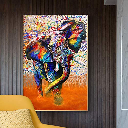 Street Art Graffiti Leinwand Kunst Wandmalereien Poster und Drucke Leinwand Farbe Elefanten Bilder für Wohnzimmer Dekoration 91x183cm(35x72in) mit Rahmen von TITINGLUCK