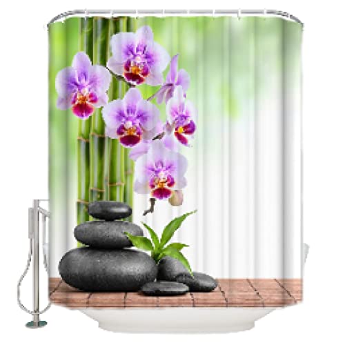 TITINGLUCK Abstrakte Bambus-Orchidee Zen-Duschvorhang Wasserdichter Badezimmer-Duschvorhang mit 12 Haken Zubehör Badezimmer-Accessoires 230x165cm/91x65in(WxH) von TITINGLUCK