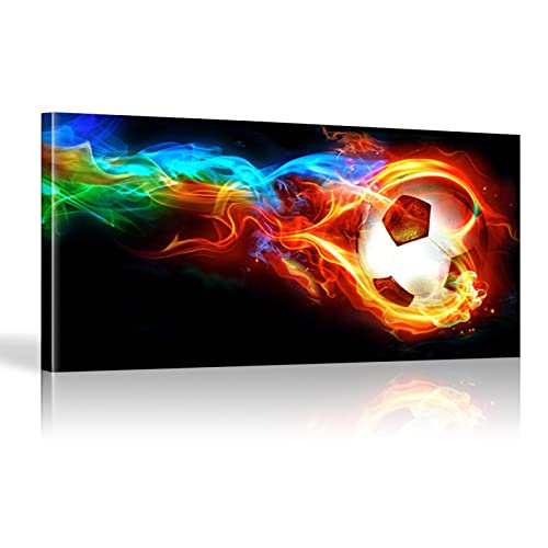 TITINGLUCK Abstraktes Bild Bunte Fußball Feuer Poster Wandkunst Leinwand Malerei Poster Und Drucke Für Wohnzimmer Dekoration 40x80cm(16x31in) mit Rahmen von TITINGLUCK