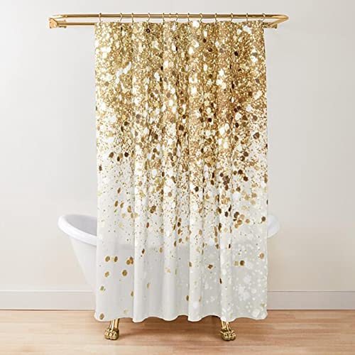 TITINGLUCK Gold Glitter Glam Duschvorhang, Goldener funkelnder, glänzender Kunst-Badevorhang, waschbarer Badezimmervorhang, Set mit 12 Haken, 130 x 183 cm/51 x 72 Zoll (B x H) von TITINGLUCK