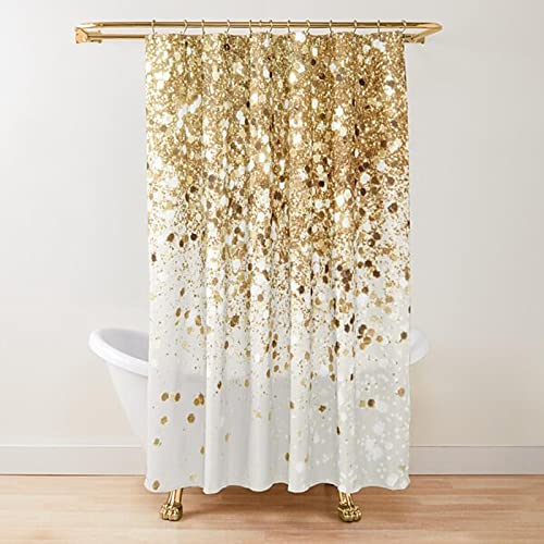 TITINGLUCK Gold Glitter Glam Duschvorhang, Goldener funkelnder glänzender Art Badvorhang Waschbarer Badezimmervorhang Set mit 12 Haken 180x220cm/71x87in(BxH) von TITINGLUCK