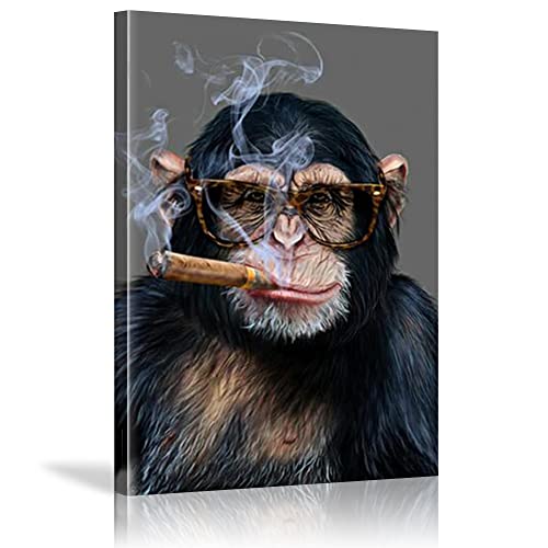 TITINGLUCK Gorilla Affe Zigarre rauchen Portrait Malerei Poster und Drucke Lustiges Tierbild auf Wandkunst für Zimmer Home Decor 70x90cm(28x35in) with frame von TITINGLUCK