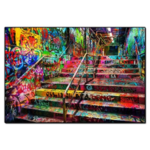 TITINGLUCK Graffiti Stairs Banksy Street Art Posterdruck RIESIGE Leinwandmalerei Raumwandkunst Wohnkultur Graf auf Wohnzimmerdekoration 80x120cm(31x47in) mit Rahmen von TITINGLUCK