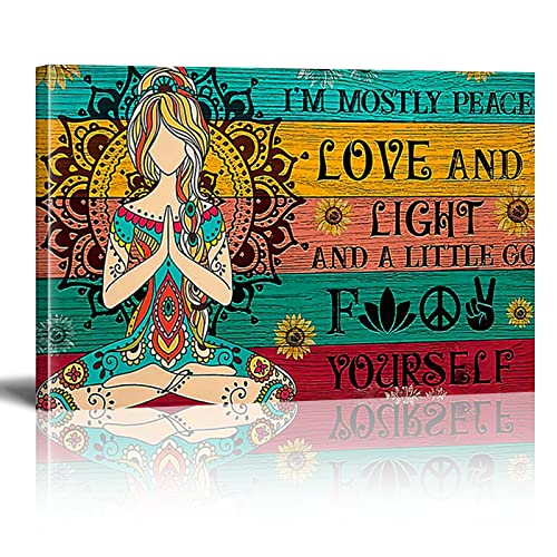 TITINGLUCK Meditation Leinwand Gemälde I'm Mostly Peace Love and Light Poster und Druck Wandkunst Bild für Wohnzimmer Dekor 21x30cm(8x12in) mit Rahmen von TITINGLUCK