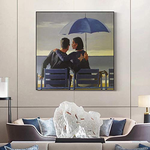 TITINGLUCK Reproduktion auf Leinwand Blue Blue von Jack Vettriano Art Painting Posters and Prints Wall Art Picture for Living Room Decor 80x80cm(32x32in) with frame von TITINGLUCK