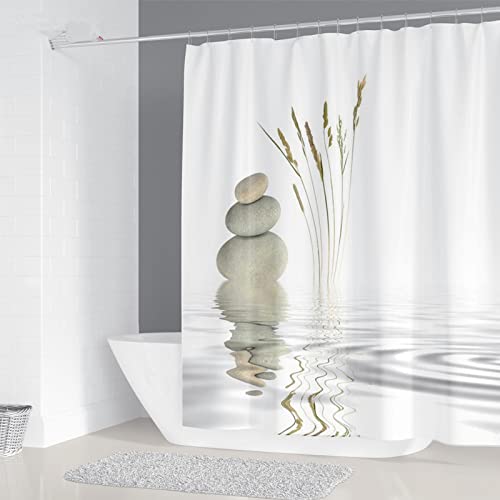 TITINGLUCK Schwarz-weißer, mit Kieselsteinen bedruckter Duschvorhang, waschbarer Vorhang mit Haken, dekorativer Badezimmervorhang, Felsen, 3D-Duschvorhänge, 180 x 215 cm (B x H) von TITINGLUCK