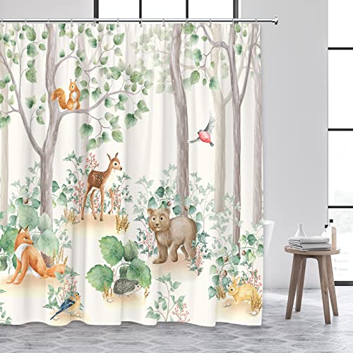 TITINGLUCK Waldtiere Duschvorhang Kinder Badezimmer Duschvorhang Minimalistische Wohnkultur Badezimmer Zubehör Wasserdichter Vorhang 170x170cm/67x67in(WxH) von TITINGLUCK