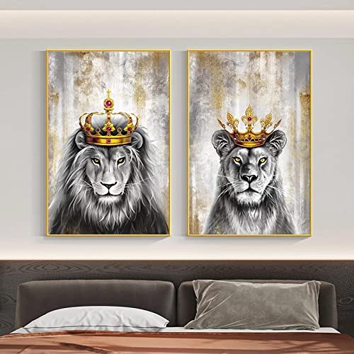 Wandkunst Abstrakte Wilde Tiere Poster und Drucke König der Löwen und Königin der Löwen Leinwand Gemälde Bilder Home Room Dekoration 50x75cm(20x30in)x2 Frameless von TITINGLUCK