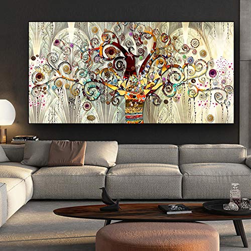 Wandkunst für Wohnzimmer Großer Lebensbaum von Gustav Klimt Landschaft Wandkunst Leinwand Poster und Drucke Modernes Dekor 80x175cm (31.5x68.9in) Rahmenlos von TITINGLUCK