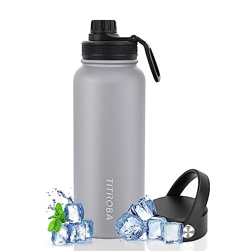 TITIROBA Edelstahl Trinkflasche 1L Auslaufsicher Thermosflasche BPA Frei Isolierflasche Vakuum Doppelwand Isolierung Grau von TITIROBA