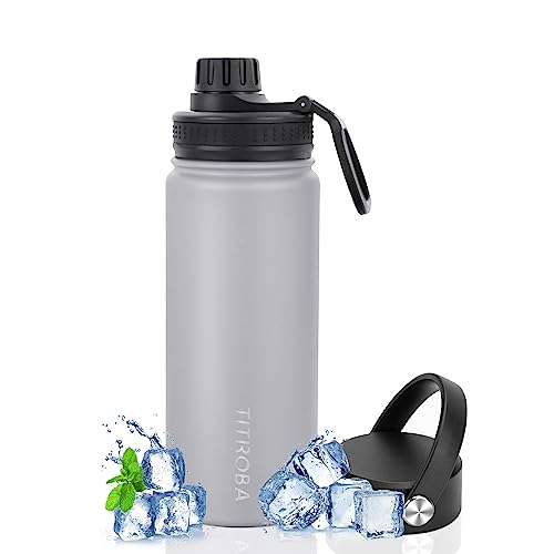 TITIROBA Edelstahl Trinkflasche 600ml Auslaufsicher Thermosflasche BPA Frei Isolierflasche Vakuum Doppelwand Isolierung Grau von TITIROBA