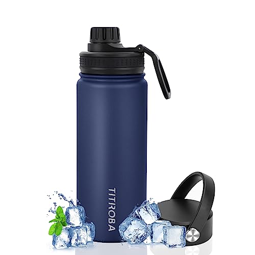 TITIROBA Edelstahl Trinkflasche 600ml Auslaufsicher Thermosflasche BPA Frei Isolierflasche Vakuum Doppelwand Isolierung Navyblau von TITIROBA