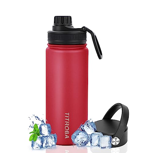 TITIROBA Edelstahl Trinkflasche 600ml Auslaufsicher Thermosflasche BPA Frei Isolierflasche Vakuum Doppelwand Isolierung Rot von TITIROBA