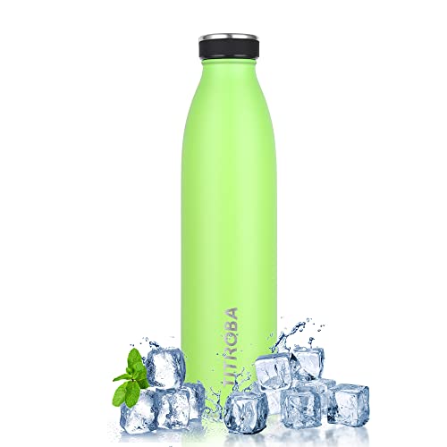 TITIROBA Edelstahl Trinkflasche 750ml Thermosflasche Auslaufsichere Wasserflasche Doppelwandige Isolierflasche Bpafrei 24 Std Kalt und 12 Std Heiß Grün fluoreszierend von TITIROBA