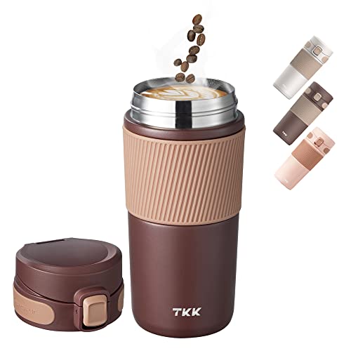 TKK Thermobecher 450ml auslaufsicher Travel Mug Edelstahl Kaffeebecher to go Isolierbecher hält 6h heiß, 6h kalt Braun 2001 von TITIROBA