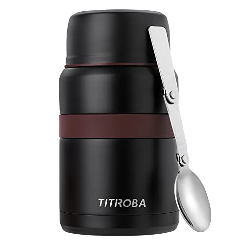 TITIROBA Thermobehälter für essen BPA-Frei 304 Edelstahl Warmhaltebehälter Essensbehälter thermobox 500ml mit Löffel und Tasche Schwarz… von TITIROBA