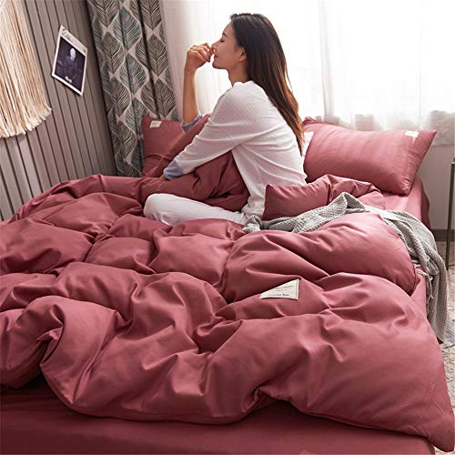 TIUTIU Baumwolle Bettbezug Vierteiliges Set, Einfarbig Doppel Kampf Bettbezug Bettwäsche, Bettbezug + Bettbezug + Kissenbezug * 2 (Dunkelrosa,150 x 200 cm) von TIUTIU