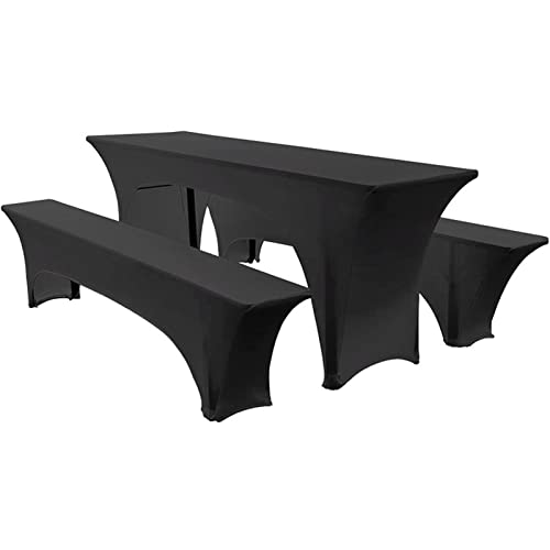 Elastisch Biertischhussen Bierbank-Auflage & Tischdecke Für 50 cm or 70 cm Table Width 3 TLG-Set Breite Bierzeltgarnitur Stretch Hussen Für Festzeltgarnituren Bierbank Hussen (50 cm,Black) von TIUTIU