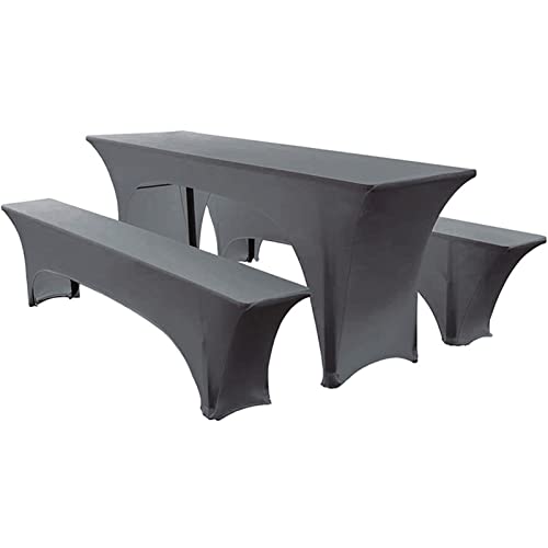 Elastisch Biertischhussen Bierbank-Auflage & Tischdecke Für 50 cm or 70 cm Table Width 3 TLG-Set Breite Bierzeltgarnitur Stretch Hussen Für Festzeltgarnituren Bierbank Hussen (50 cm,Grey) von TIUTIU