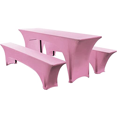 Elastisch Biertischhussen Bierbank-Auflage & Tischdecke Für 50 cm or 70 cm Table Width 3 TLG-Set Breite Bierzeltgarnitur Stretch Hussen Für Festzeltgarnituren Bierbank Hussen (50 cm,Pink -1) von TIUTIU