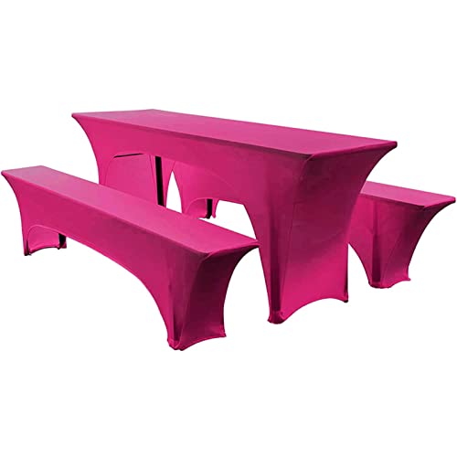 Elastisch Biertischhussen Bierbank-Auflage & Tischdecke Für 50 cm or 70 cm Table Width 3 TLG-Set Breite Bierzeltgarnitur Stretch Hussen Für Festzeltgarnituren Bierbank Hussen (50 cm,Pink -2) von TIUTIU