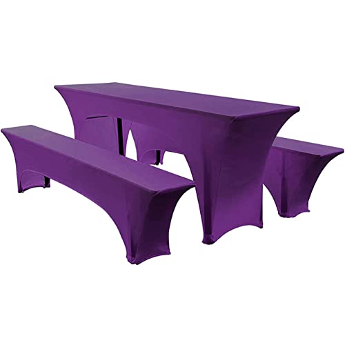 Elastisch Biertischhussen Bierbank-Auflage & Tischdecke Für 50 cm or 70 cm Table Width 3 TLG-Set Breite Bierzeltgarnitur Stretch Hussen Für Festzeltgarnituren Bierbank Hussen (50 cm,Purple -1) von TIUTIU