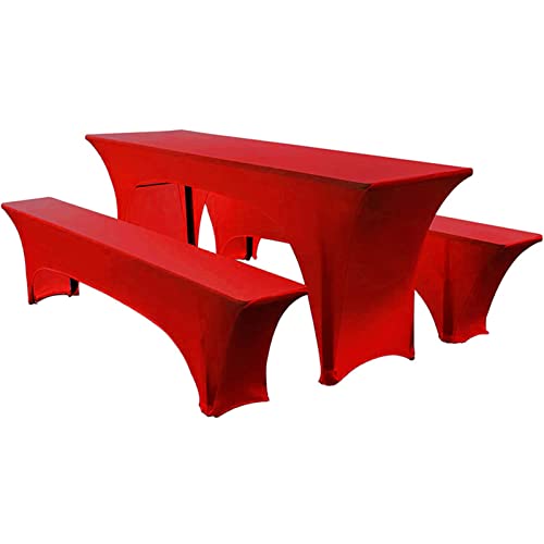 Elastisch Biertischhussen Bierbank-Auflage & Tischdecke Für 50 cm or 70 cm Table Width 3 TLG-Set Breite Bierzeltgarnitur Stretch Hussen Für Festzeltgarnituren Bierbank Hussen (50 cm,Red -1) von TIUTIU