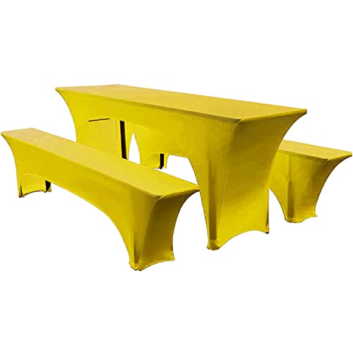 Elastisch Biertischhussen Bierbank-Auflage & Tischdecke Für 50 cm or 70 cm Table Width 3 TLG-Set Breite Bierzeltgarnitur Stretch Hussen Für Festzeltgarnituren Bierbank Hussen (50 cm,Yellow) von TIUTIU