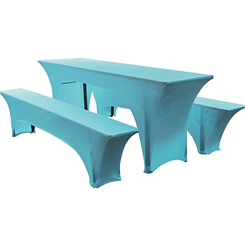 Elastisch Biertischhussen Bierbank-Auflage & Tischdecke Für 50 cm or 70 cm Table Width 3 TLG-Set Breite Bierzeltgarnitur Stretch Hussen Für Festzeltgarnituren Bierbank Hussen (70 cm,Blue -1) von TIUTIU