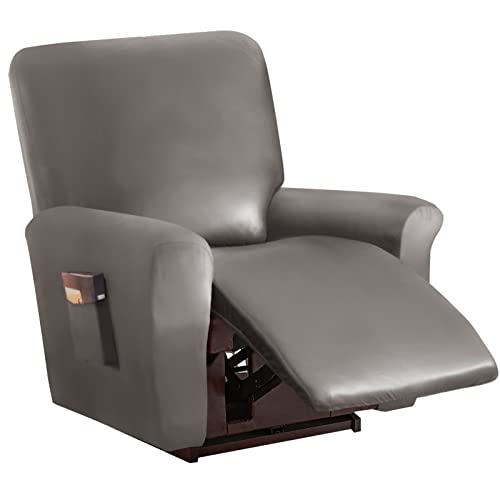 Recliner Sofabezug, Stretch Ruhesessel Bezug, Wasserdichtes PU-Leder 4-teilige Relaxsessel Bezug, Stretchhusse Für Liegesessel Relaxsessel Massagesessel (Taupe) von TIUTIU