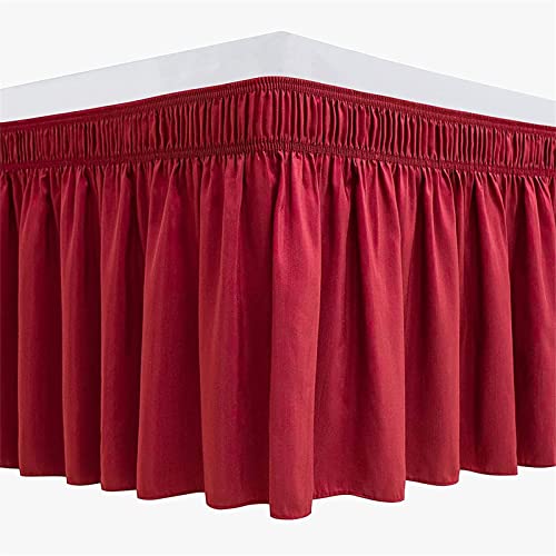 TIUTIU Betthusse Aus Gebürstetem Polyester Mit DREI Stoff-Seiten, Elastische Staub-Rüschen, Einfache Passform-Falten ? Mit 38/45 cm Länge (Red,180x200+45cm) von TIUTIU