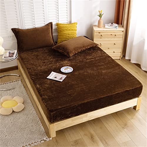 TIUTIU Premium Warme Spannbettlaken Kuschelige Cashmere-Touch Bettlaken Jersey Flanell Spannbetttuch Bett Flauschiges Laken (Brown,180 x 200 cm) von TIUTIU