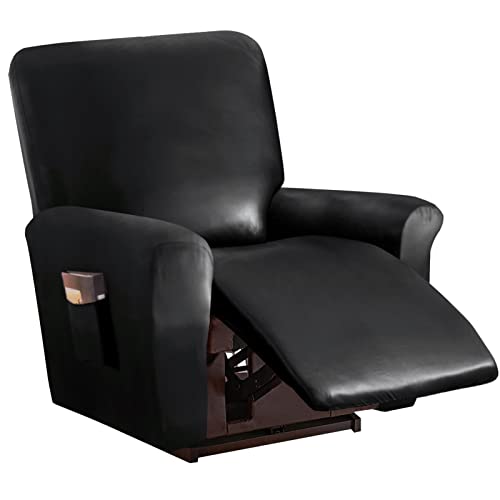 TIUTIU Recliner Sofabezug, Stretch Ruhesessel Bezug, Wasserdichtes PU-Leder 4-teilige Relaxsessel Bezug, Stretchhusse Für Liegesessel Relaxsessel Massagesessel (Black) von TIUTIU