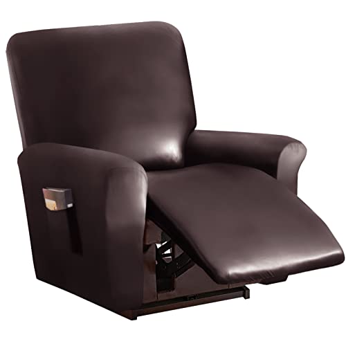 TIUTIU Recliner Sofabezug, Stretch Ruhesessel Bezug, Wasserdichtes PU-Leder 4-teilige Relaxsessel Bezug, Stretchhusse Für Liegesessel Relaxsessel Massagesessel (Brown) von TIUTIU