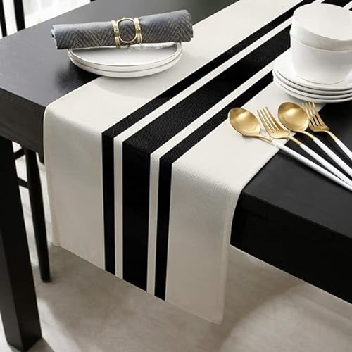 Moderner Leinen Schwarz Weiß Karierter Streifen Tischläufer 33 cm * 180 cm Hochzeit Tischdekoration Tasse Tischdecke von TIVAS