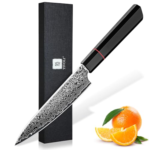TIVOLI Damaszener Gemüsemesser - 5 Zoll Professionelles Japanisches Gebrauchsmesser zum Schneiden, Hacken und Zerteilen von Obst,Kommt mit Einer Schönen Geschenkbox von TIVOLI
