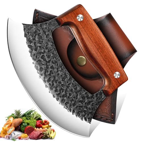 TIVOLI Pizza Axt aus hochwertigem Kohlenstoffstahl, Handgefertigte Pizzaschneider mit Lederscheide, Pizza Wiegemesser für Pizza, Gemüse und Fleisch, perfekte Geschenk für Männer und Köche von TIVOLI