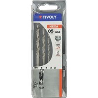 Tivoly - Box mit 5 Metall-HSS-Bohrern, 6,35 mm Sechskantschaft, mit Ø2-3-4-5-6 mm von TIVOLY