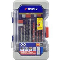 Tivoly - Ranger-Box mit 22 Stück, Fliesen-, Beton- und Holzbohrern und 3 Tiefenanschlägen für Bohrer von Ø3 bis 12 mm von TIVOLY