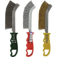 Set mit 3 ergonomischen Handbürsten: Stahldraht, vermessingter Stahldraht, Edelstahldraht - Tivoly von TIVOLY