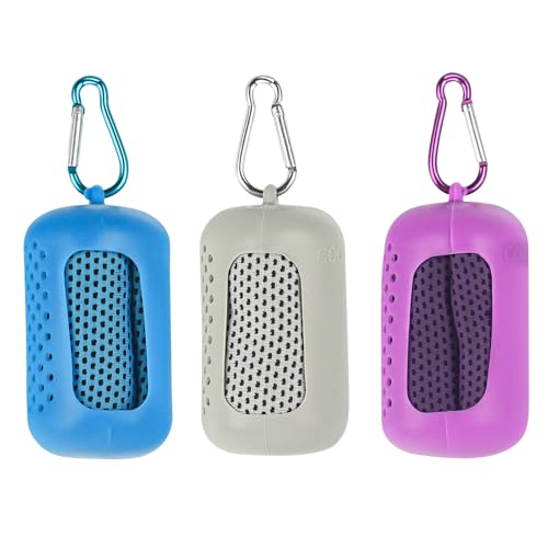 TIVUNORON Kühlendes Handtuch, 3 Stück Kühlhandtuch Cooling Towel, Kühlende Handtücher, Mikrofaser Kühltücher Hals mit Tragbaren Silikonhüllen, Blau, Grau, Lila von TIVUNORON