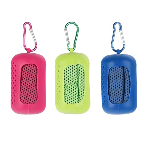 TIVUNORON Kühlendes Handtuch, 3 Stück Kühlhandtuch Cooling Towel, Kühlende Handtücher, Mikrofaser Kühltücher Hals mit Tragbaren Silikonhüllen, Blau, Grün, Rose von TIVUNORON